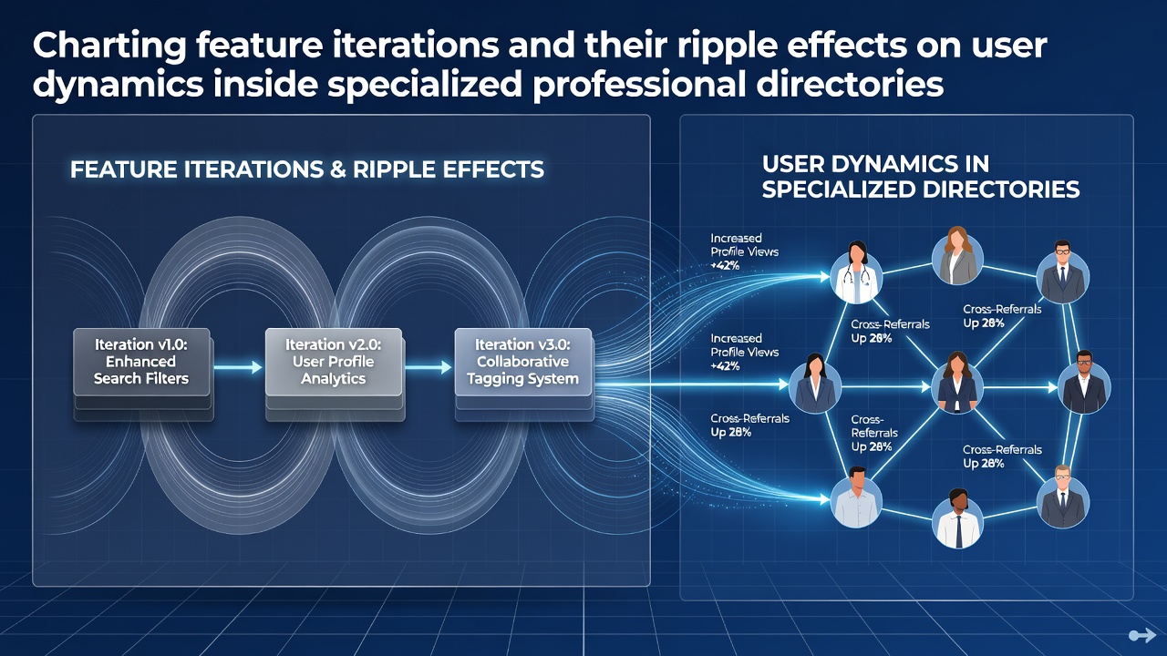 Charting Feature Iterations and Their Ripple Effects on User Dynamics Inside Specialized Professional Directories