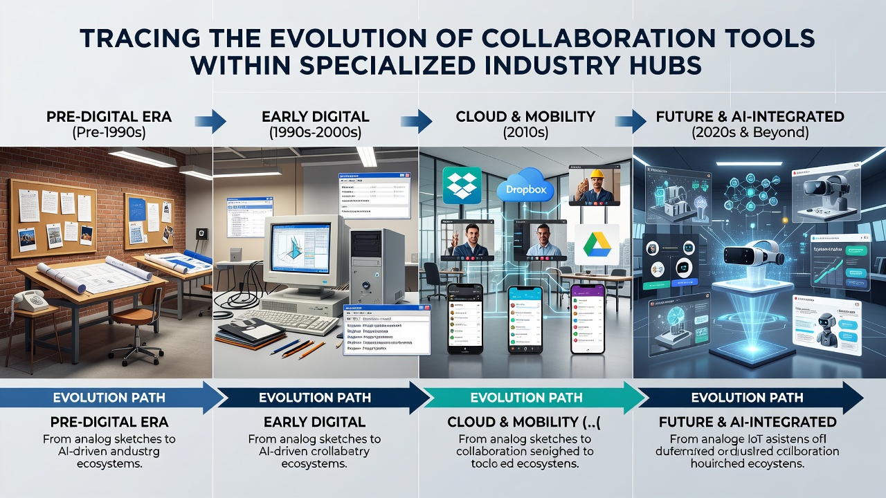 Modern collaboration platforms used in industry hubs with integrated AI features and remote access interfaces